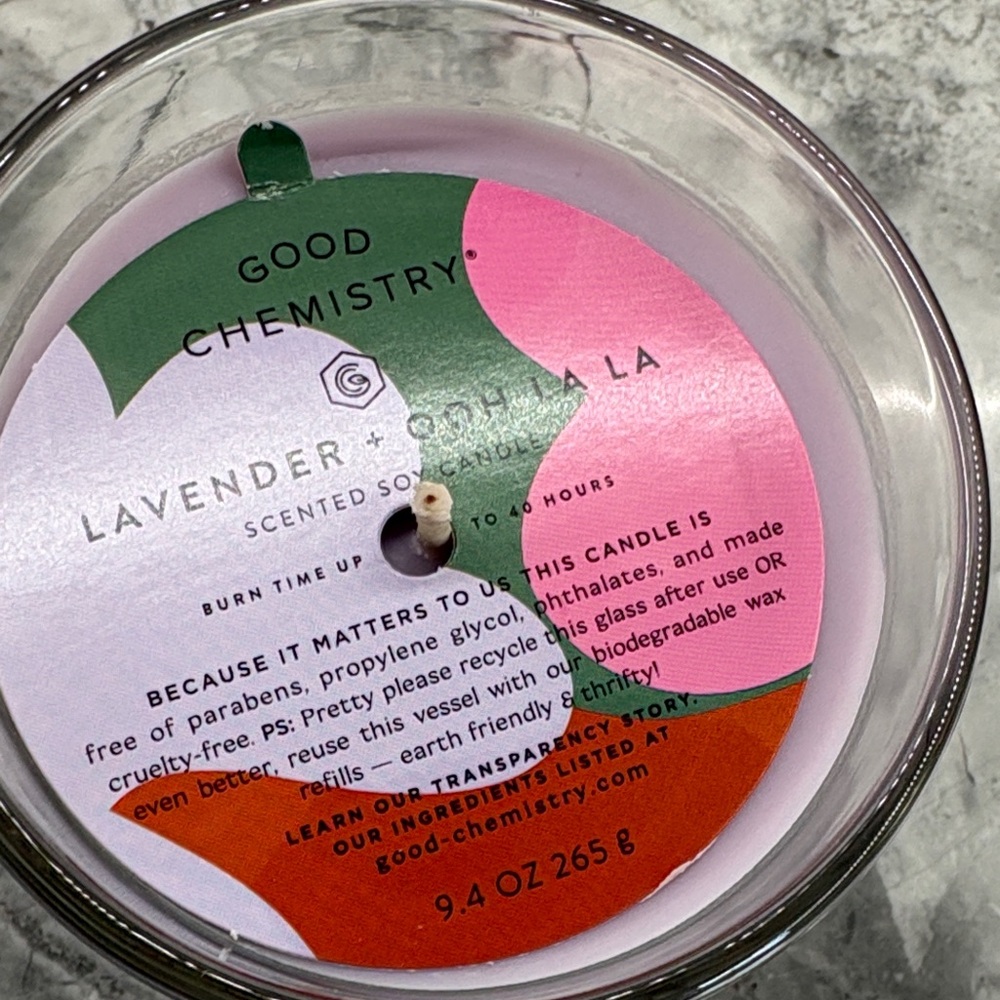 Good Chemistry Lavender Scented Glass Candle - Pale Purple - Picture 2 of 4